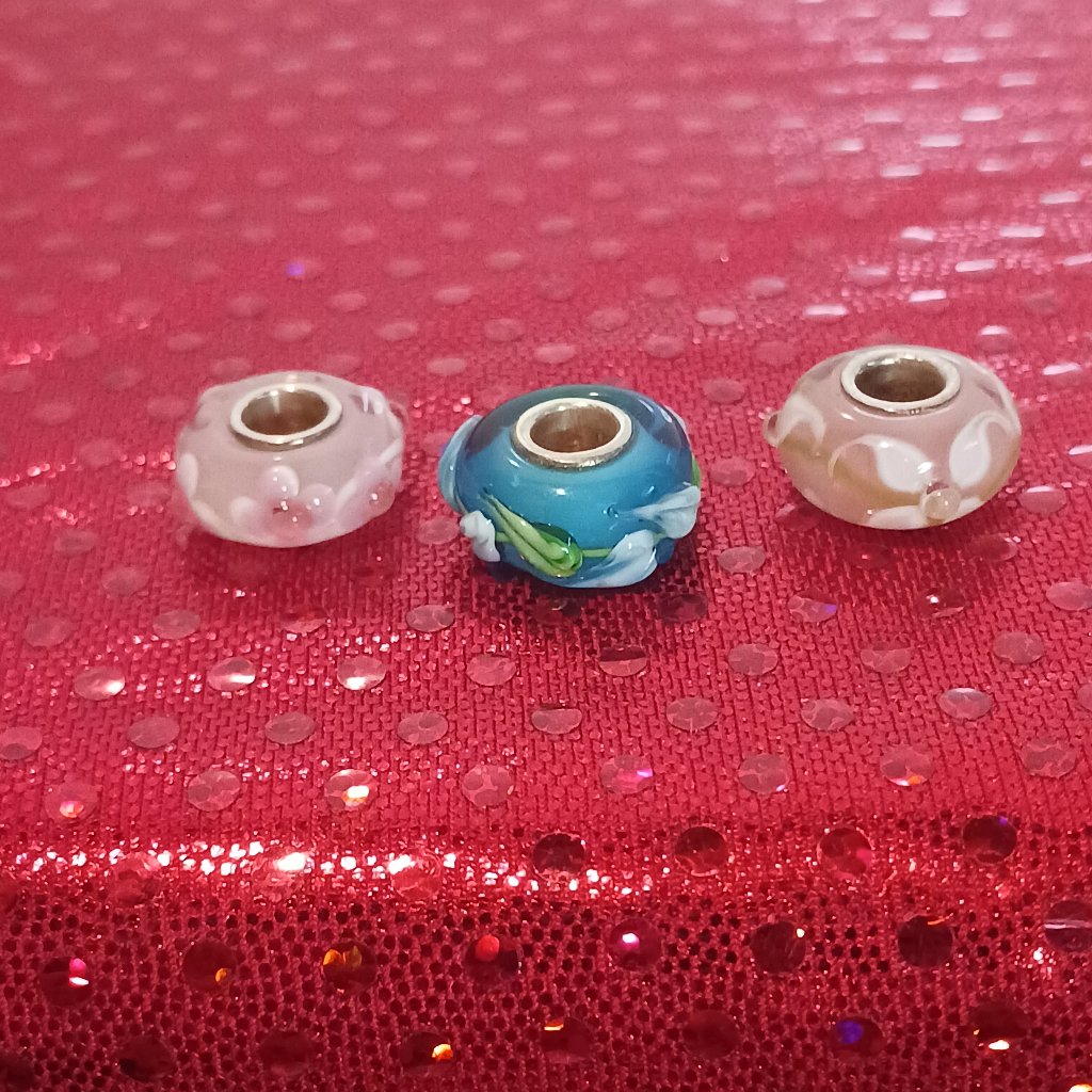 Set Of 3 Sterling Silver Murano Glass Charms 30$